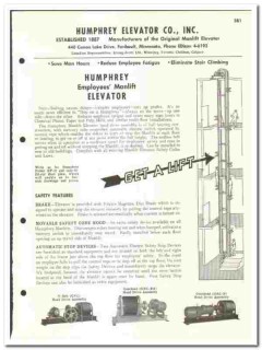 Humphrey Elevator Company 1960 vintage catalog Employee Manlift Humphrey Elevator Company 1960 vintage catalog Employee Manlift