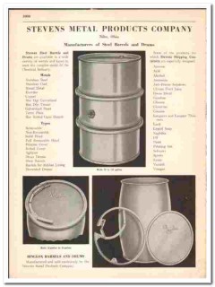 Stevens Metal Products Company 1942 vintage industrial catalog barrels