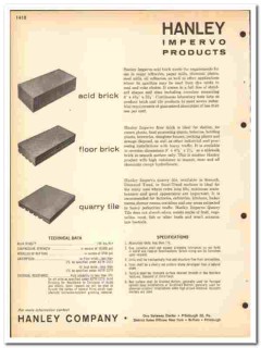 Hanley Company 1964 vintage brick catalog Impervo acid floor quarry