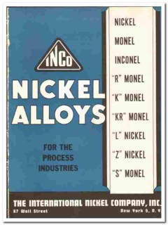 International Nickel Company 1945 vintage metal catalog alloys Monel International Nickel Company 1945 vintage metal catalog alloys Monel