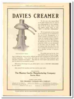 Manton-Gaulin Mfg Company 1919 vintage ice cream ad Davies Creamer