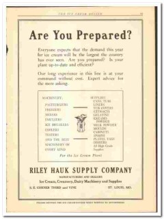 Riley Hauk Supply Company 1919 vintage ice cream ad machinery prepared Riley Hauk Supply Company 1919 vintage ice cream ad machinery prepared