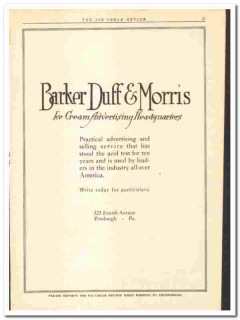 Barker Duff Morris Inc 1920 vintage media ad ice cream advertising