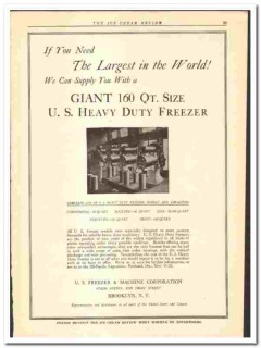 U S Freezer Machine Corp 1920 vintage ice cream ad largest heavy duty U S Freezer Machine Corp 1920 vintage ice cream ad largest heavy duty