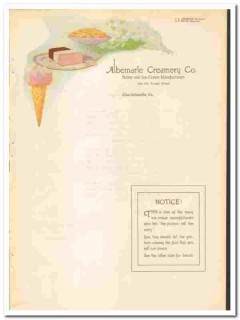 Albemarle Creamery Company 1921 vintage ice cream ad butter Albemarle Creamery Company 1921 vintage ice cream ad butter