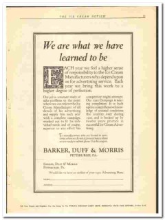 Barker Duff Morris 1921 vintage media ad ice cream advertising learned