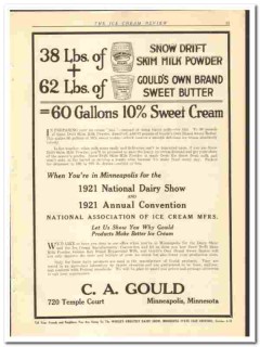 C A Gould 1921 vintage ice cream ad skim milk sweet butter Dairy Show