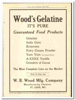 W B Wood Mfg Company 1921 vintage ice cream ad Gelatine pure