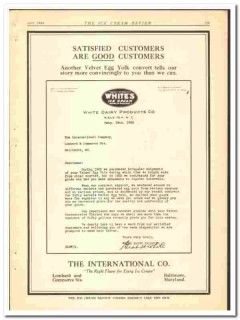 White Dairy Products Company 1924 vintage ice cream ad International