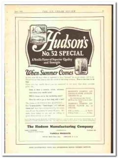 Hudson Mfg Company 1924 vintage ice cream ad Vanilla Flavor Special