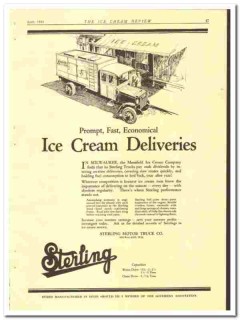 Sterling Motor Truck Company 1924 vintage ad Mansfield Ice Cream