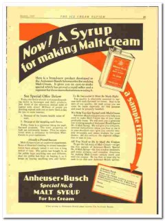 Anheuser-Busch Inc 1928 vintage ice cream ad Malt-Cream Malt Syrup Anheuser-Busch Inc 1928 vintage ice cream ad Malt-Cream Malt Syrup