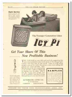 Automatic Cone Company 1928 vintage ice cream ad Icy-Pi curb service Automatic Cone Company 1928 vintage ice cream ad Icy-Pi curb service