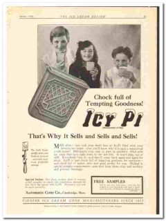 Automatic Cone Company 1928 vintage ice cream ad Icy-Pi goodness Automatic Cone Company 1928 vintage ice cream ad Icy-Pi goodness