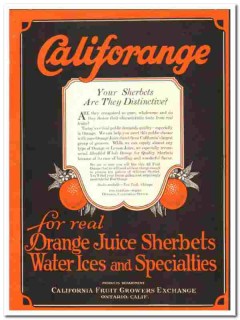 California Fruit Growers Exchange 1928 vintage ice cream ad Sherbet