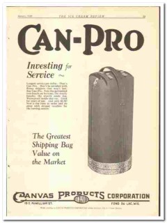 Canvas Products Corp 1928 vintage ice cream ad Can-Pro shipping bag
