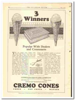Consolidated Wafer Company 1928 vintage ice cream ad Cremo Cone winner Consolidated Wafer Company 1928 vintage ice cream ad Cremo Cone winner
