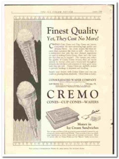 Consolidated Wafer Company 1928 vintage ice cream ad Cremo Cones cost Consolidated Wafer Company 1928 vintage ice cream ad Cremo Cones cost