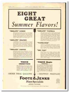 Foote Jenks Inc 1928 vintage ice cream ad Eight Great Summer Flavors