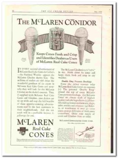 McLaren-Consolidated Cone Corp 1928 vintage ice cream ad Conidor McLaren-Consolidated Cone Corp 1928 vintage ice cream ad Conidor