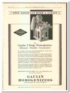 Manton-Gaulin Mfg Company 1928 vintage ice cream ad 2-Stage Homogenize Manton-Gaulin Mfg Company 1928 vintage ice cream ad 2-Stage Homogenize