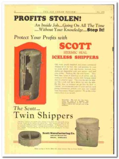 Scott Mfg Company 1928 vintage ice cream ad twin Iceless Shippers