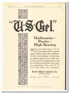 United States Gelatine Company 1928 vintage ice cream ad High Beating United States Gelatine Company 1928 vintage ice cream ad High Beating