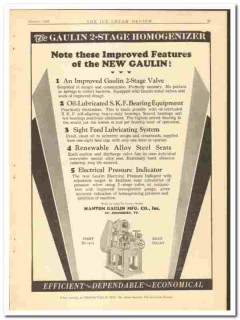 Manton-Gaulin Mfg Company 1929 vintage ice cream ad Homogenizer Manton-Gaulin Mfg Company 1929 vintage ice cream ad Homogenizer