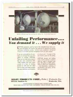 Alloy Products Corp 1933 vintage ice cream ad Liftyme tank performance Alloy Products Corp 1933 vintage ice cream ad Liftyme tank performance