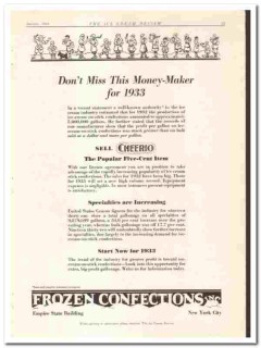 Frozen Confections Inc 1933 vintage ice cream ad Cheerio money-maker Frozen Confections Inc 1933 vintage ice cream ad Cheerio money-maker