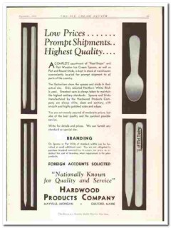 Hardwood Products Company 1933 vintage ice cream ad spoons quality