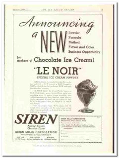Siren Mills Corp 1933 vintage ice cream ad Le Noir chocolate flavor Siren Mills Corp 1933 vintage ice cream ad Le Noir chocolate flavor