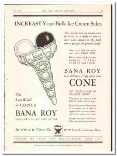 Automatic Cone Company 1934 vintage ice cream ad Bana Roy bulk sales Automatic Cone Company 1934 vintage ice cream ad Bana Roy bulk sales