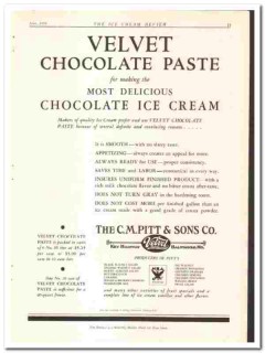 C M Pitt Sons Company 1934 vintage ice cream ad Velvet Chocolate Paste