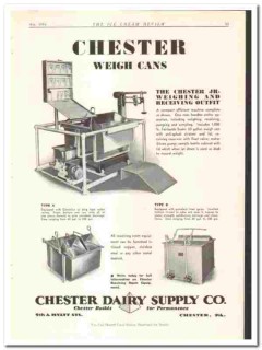 Chester Dairy Supply Company 1934 vintage ice cream ad weigh cans Chester Dairy Supply Company 1934 vintage ice cream ad weigh cans