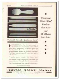 Hardwood Products Company 1934 vintage ice cream ad white wood