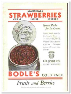 R D Bodle Company 1934 vintage ice cream ad Marshall Strawberries