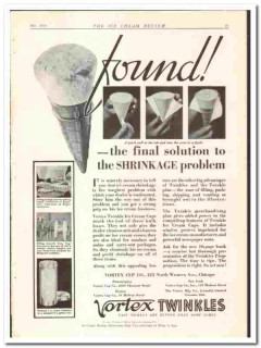 Vortex Cup Company 1934 vintage ice cream ad Twinkles shrinkage found