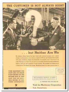 York Ice Machinery Corp 1934 vintage ice cream ad Customer Right