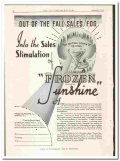 Frozen Sunshine Inc 1935 vintage ice cream ad vitamin D fall sales fog Frozen Sunshine Inc 1935 vintage ice cream ad vitamin D fall sales fog