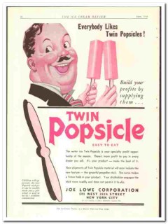Joe Lowe Corp 1935 vintage ice cream ad Twin Popsicle propeller stick
