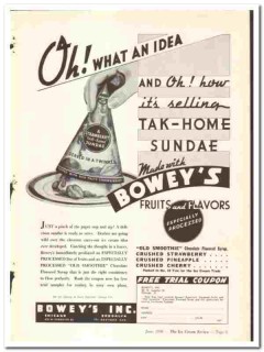 Boweys Inc 1936 vintage ice cream ad fruits flavors Tak-Home Sundae