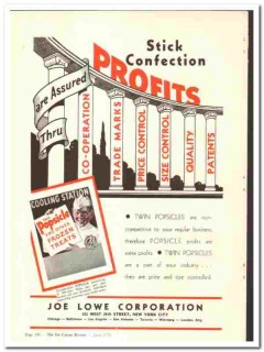 Joe Lowe Corp 1936 vintage ice cream ad Stick Confection profits Joe Lowe Corp 1936 vintage ice cream ad Stick Confection profits