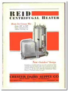 Chester Dairy Supply Company 1937 vintage ice cream ad Reid Heater Chester Dairy Supply Company 1937 vintage ice cream ad Reid Heater