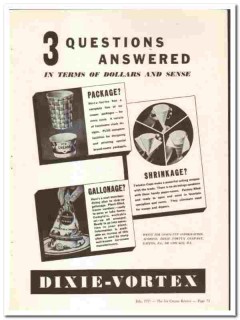 Dixie-Vortex Company 1937 vintage ice cream ad package shrinkage Dixie-Vortex Company 1937 vintage ice cream ad package shrinkage