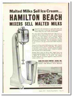 Hamilton Beach Company 1937 vintage ice cream ad Mixers malted milks