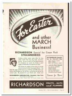 Richardson Corp 1937 vintage ice cream ad Strawberries Easter March Richardson Corp 1937 vintage ice cream ad Strawberries Easter March