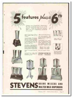 Stevens Electric Company 1937 vintage ice cream ad drink mixers Stevens Electric Company 1937 vintage ice cream ad drink mixers