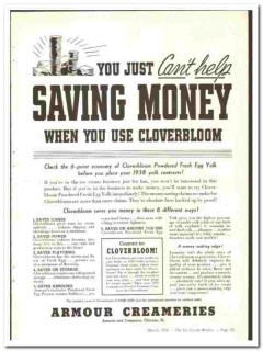 Armour Company 1938 vintage ice cream ad Cloverbloom saving money