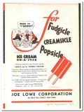 Joe Lowe Corp 1938 vintage ice cream ad Fudgicle Creamsicle Popsicle